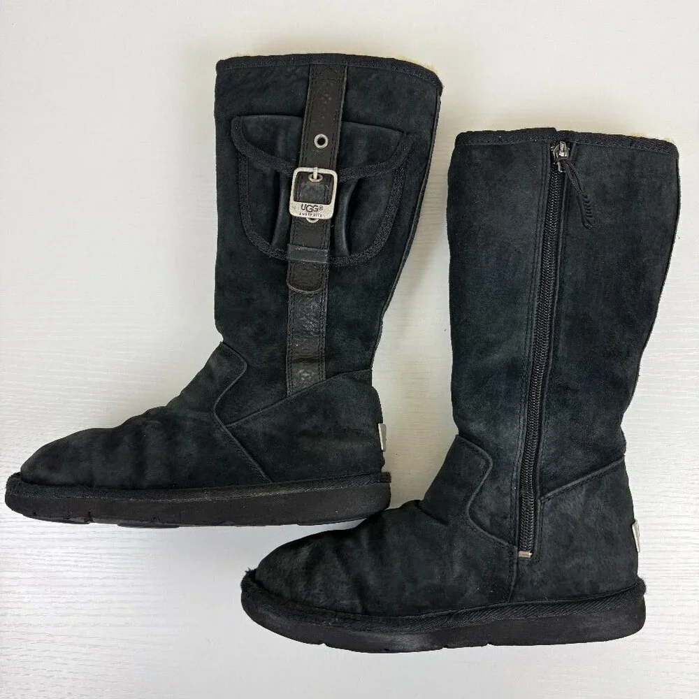 UGG Retro Cargo Pocket Black Suede Boots S/N 5195